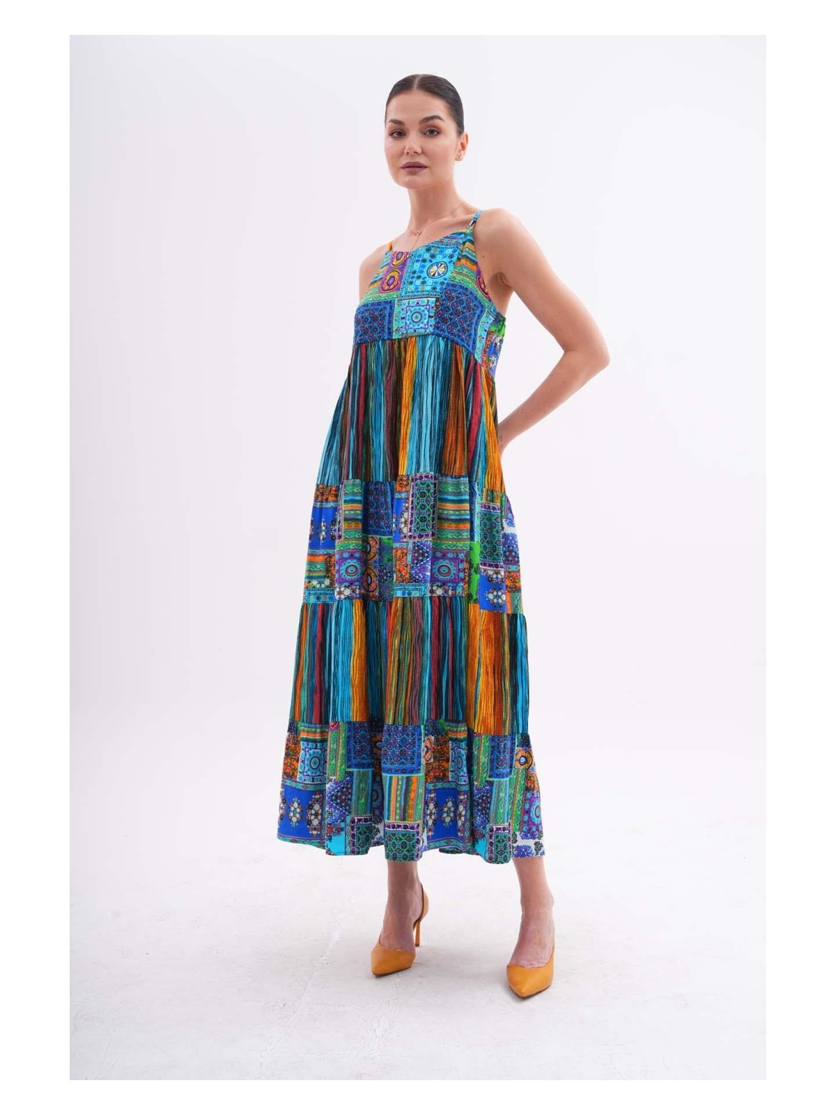 Şimal Kadın Etnik Desenli Ip Askılı Uzun Elbise - Görsel 4