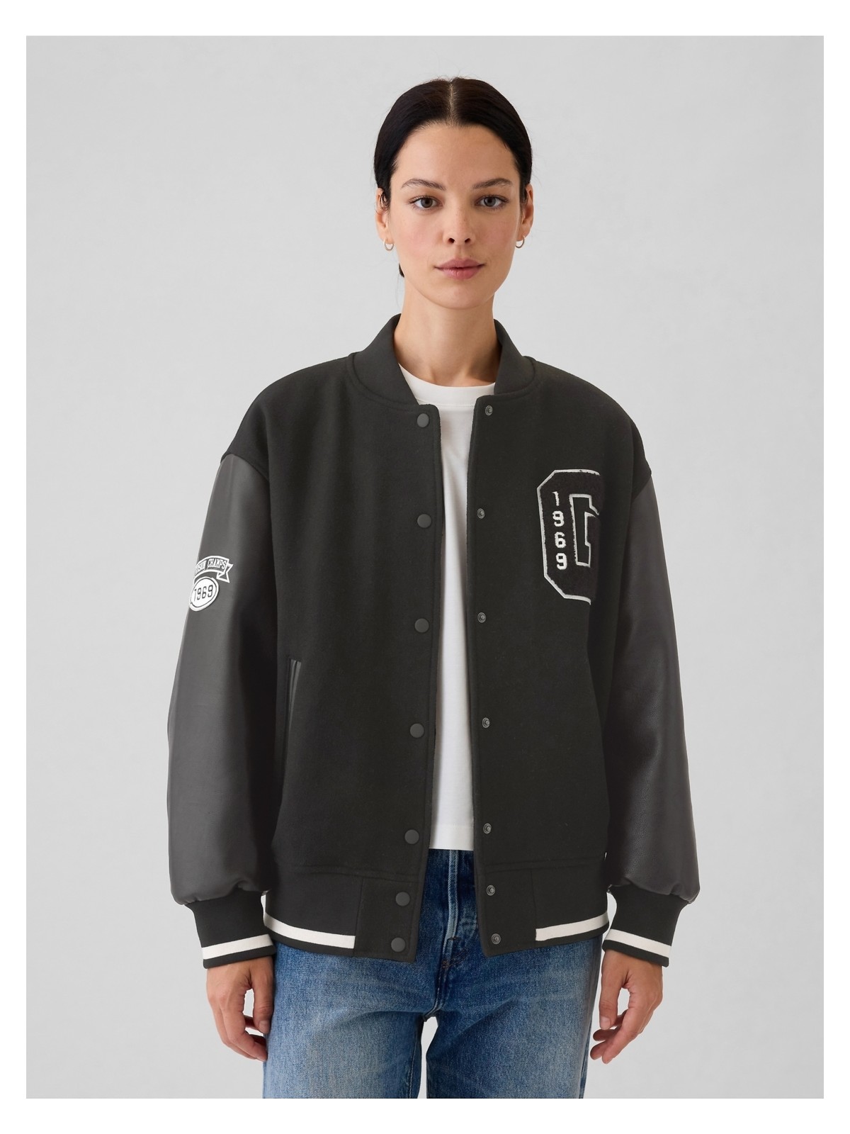 Gap Kadın Siyah Yün Varsity Logo Boyfriend Ceket
