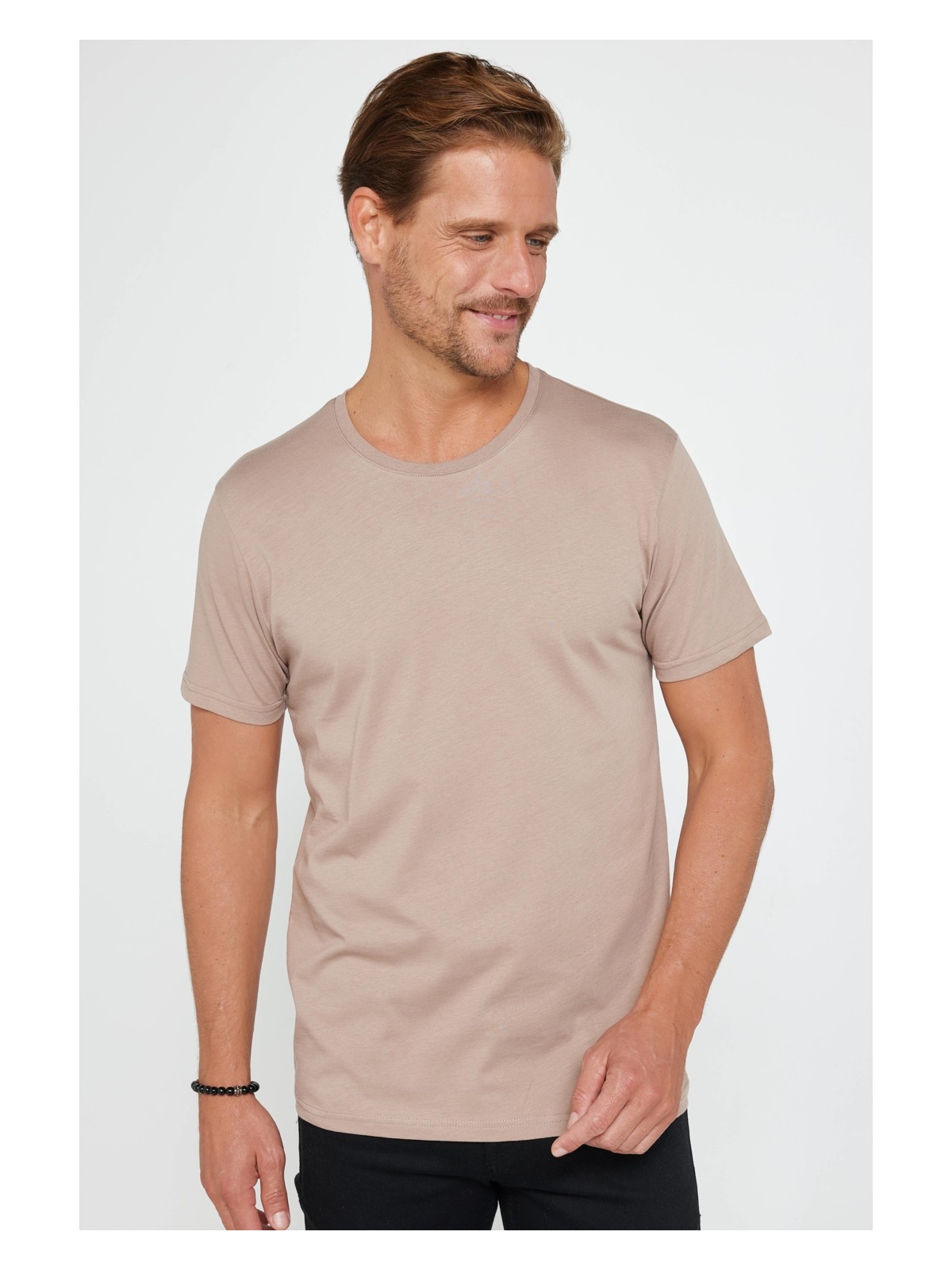 Tudors Unisex 5'li Paket Siyah-Beyaz-Haki-Bordo-Vizon Slim Fit Dar Kesim %100 Pamuk Bisiklet Yaka T-Shirt - Görsel 5
