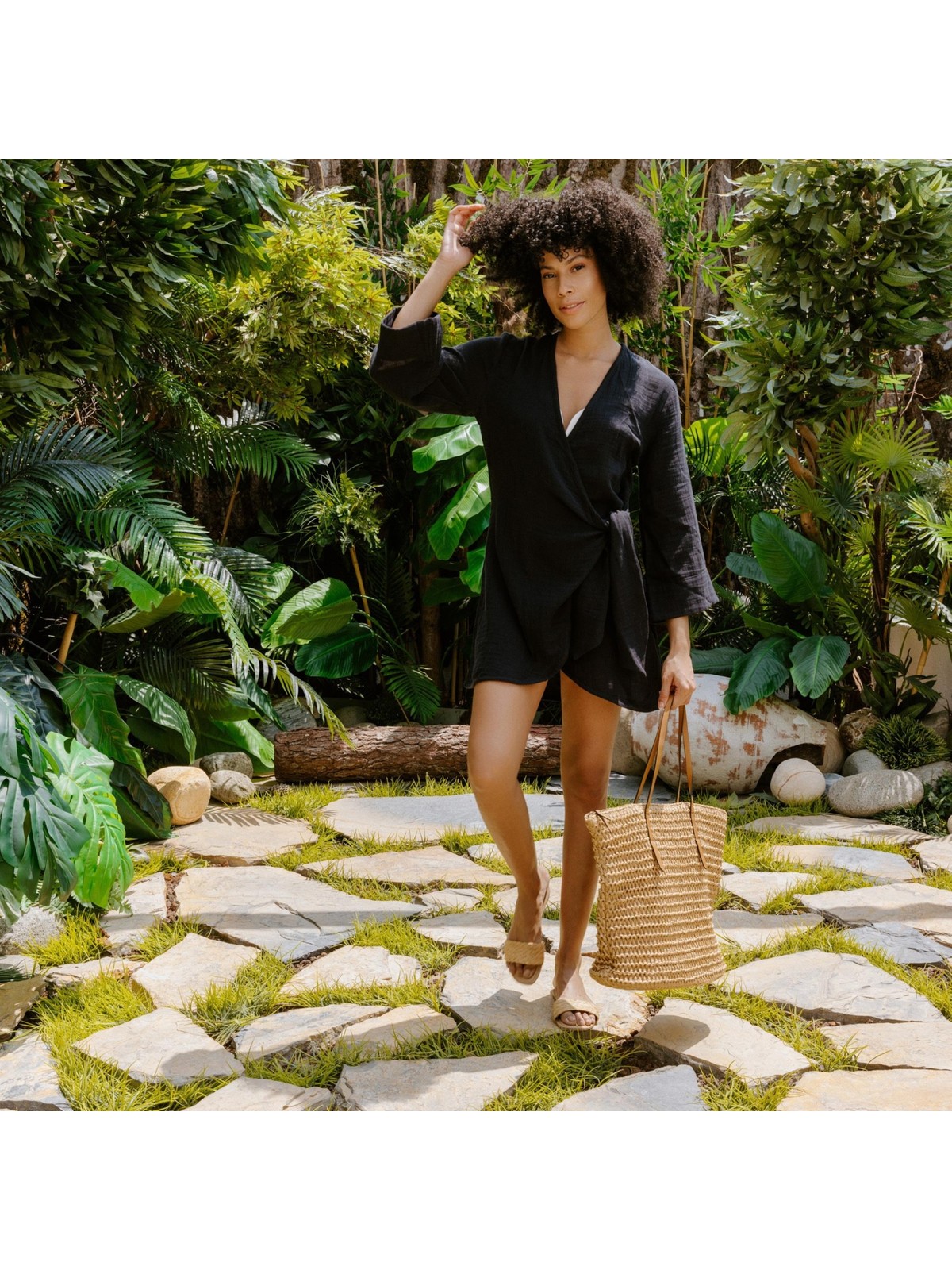 Miespiga Pamuk Dokuma Kruvaze Kuşaklı Kadın Müslin Plaj Elbisesi - Görsel 4