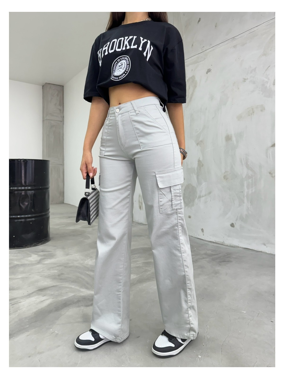 Bikelife Vizon Kargo Cepli Likralı Yüksek Bel Wide Leg Pantolon - Görsel 7