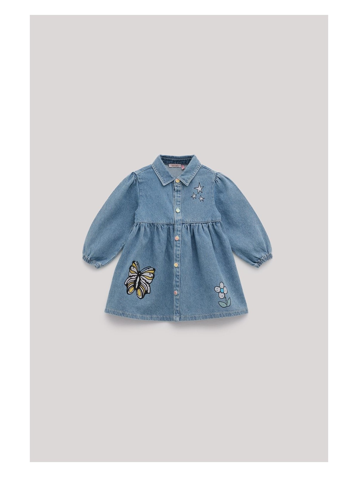 GB Baby Bg Store Kız Bebek Denim Elbise Kloş Silüet Günlük Stil Gri Renkli Tasarım