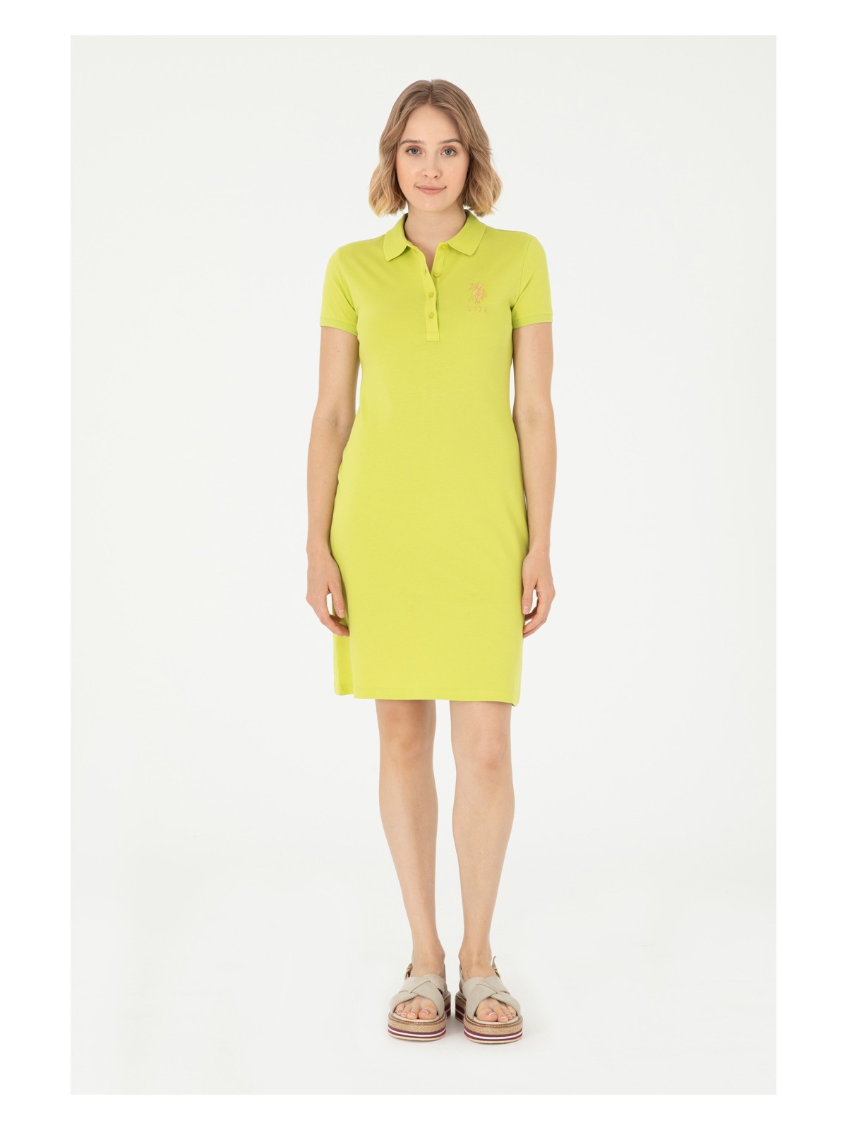 U.S. Polo Assn. Kadın Saks Polo Yaka Mini Boy Örme Elbise 50280069-VR045 - Görsel 8