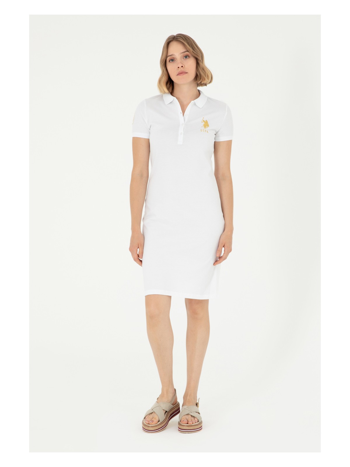 U.S. Polo Assn. Kadın Saks Polo Yaka Mini Boy Örme Elbise 50280069-VR045 - Görsel 4