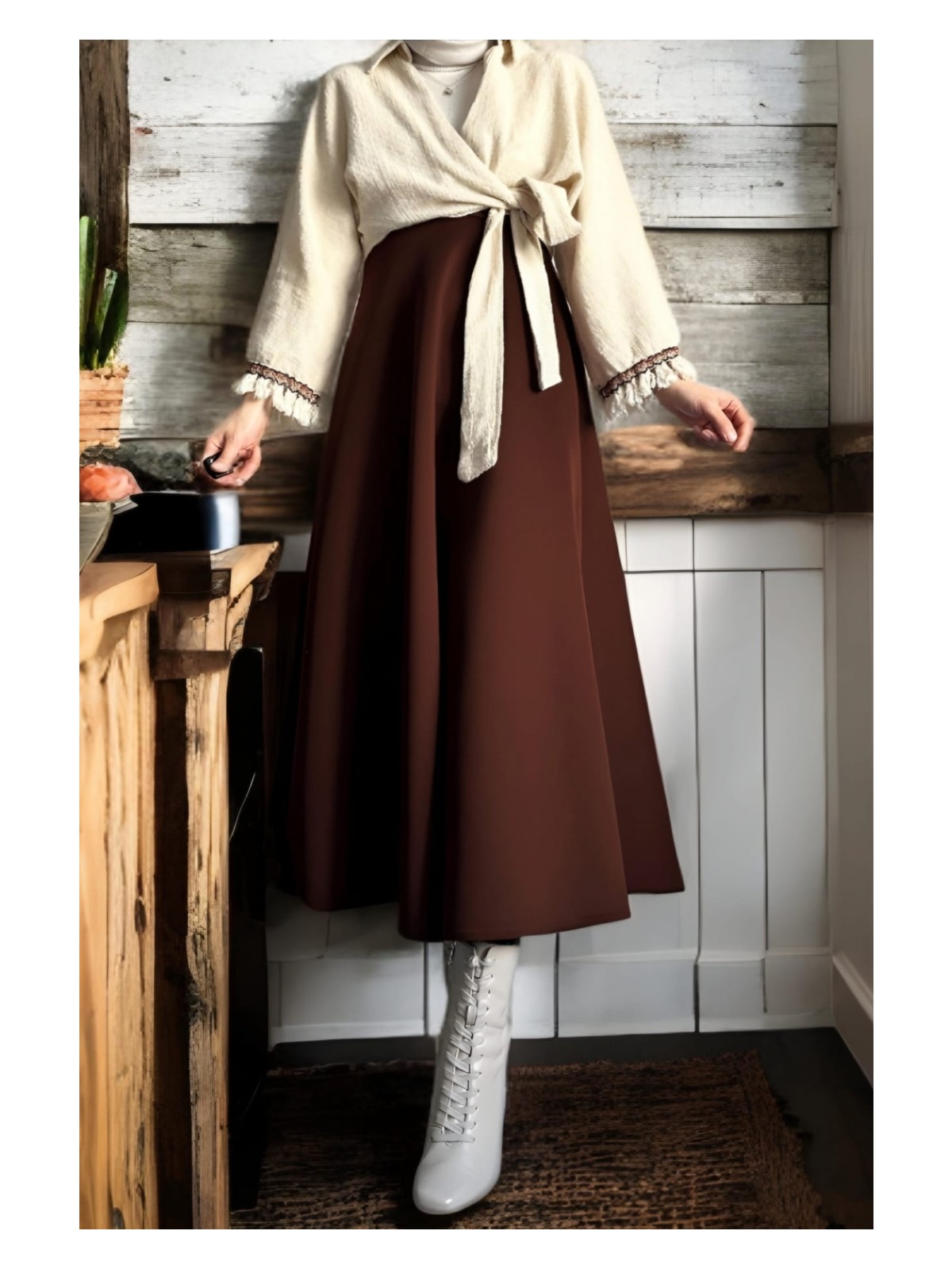 Cng Moda Scuba Kumaş Tesettür Kloş Etek - Görsel 5