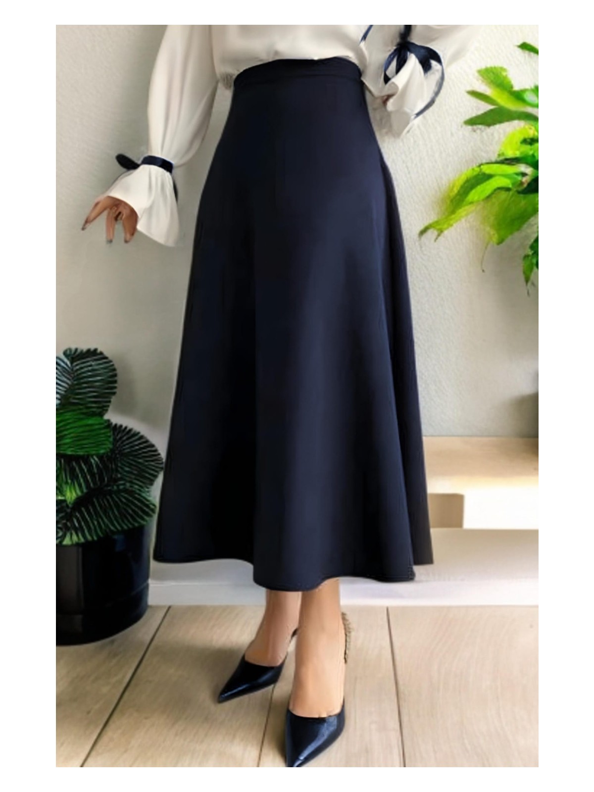 Cng Moda Scuba Kumaş Tesettür Kloş Etek - Görsel 4