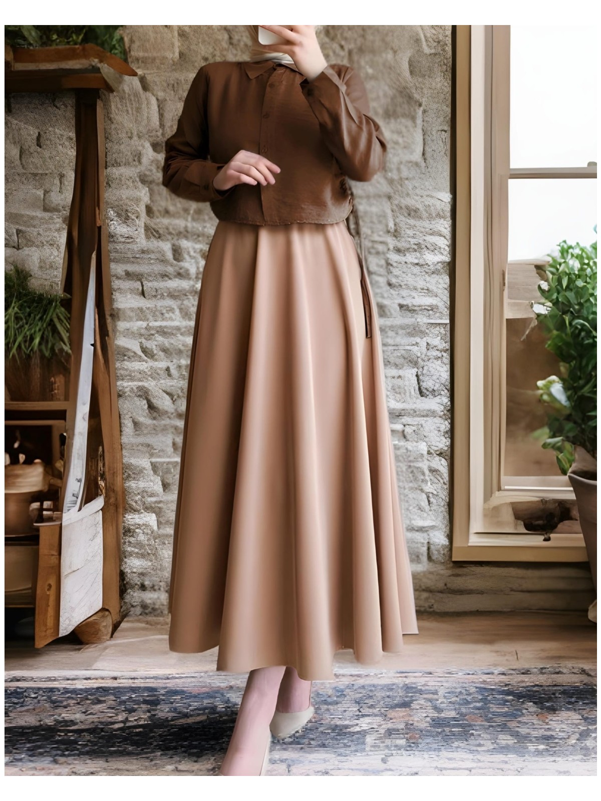 Cng Moda Scuba Kumaş Tesettür Kloş Etek - Görsel 3