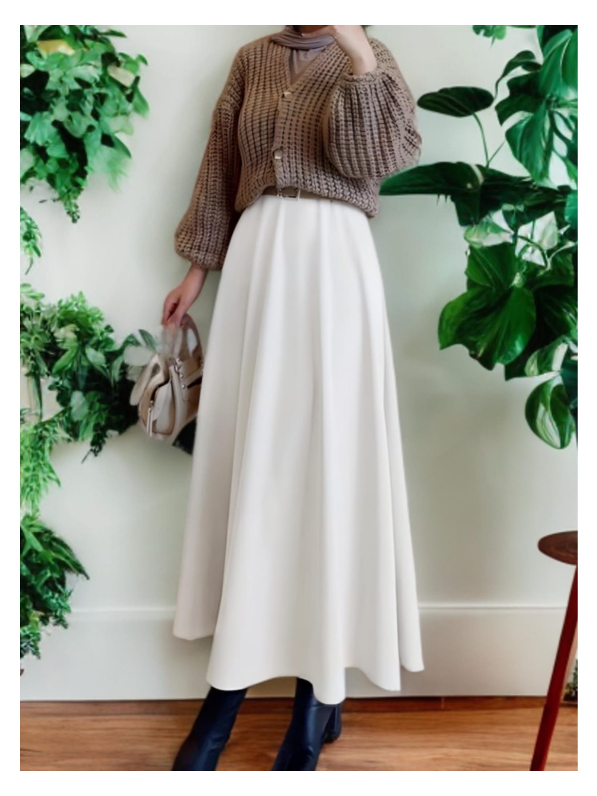 Cng Moda Scuba Kumaş Tesettür Kloş Etek - Görsel 6