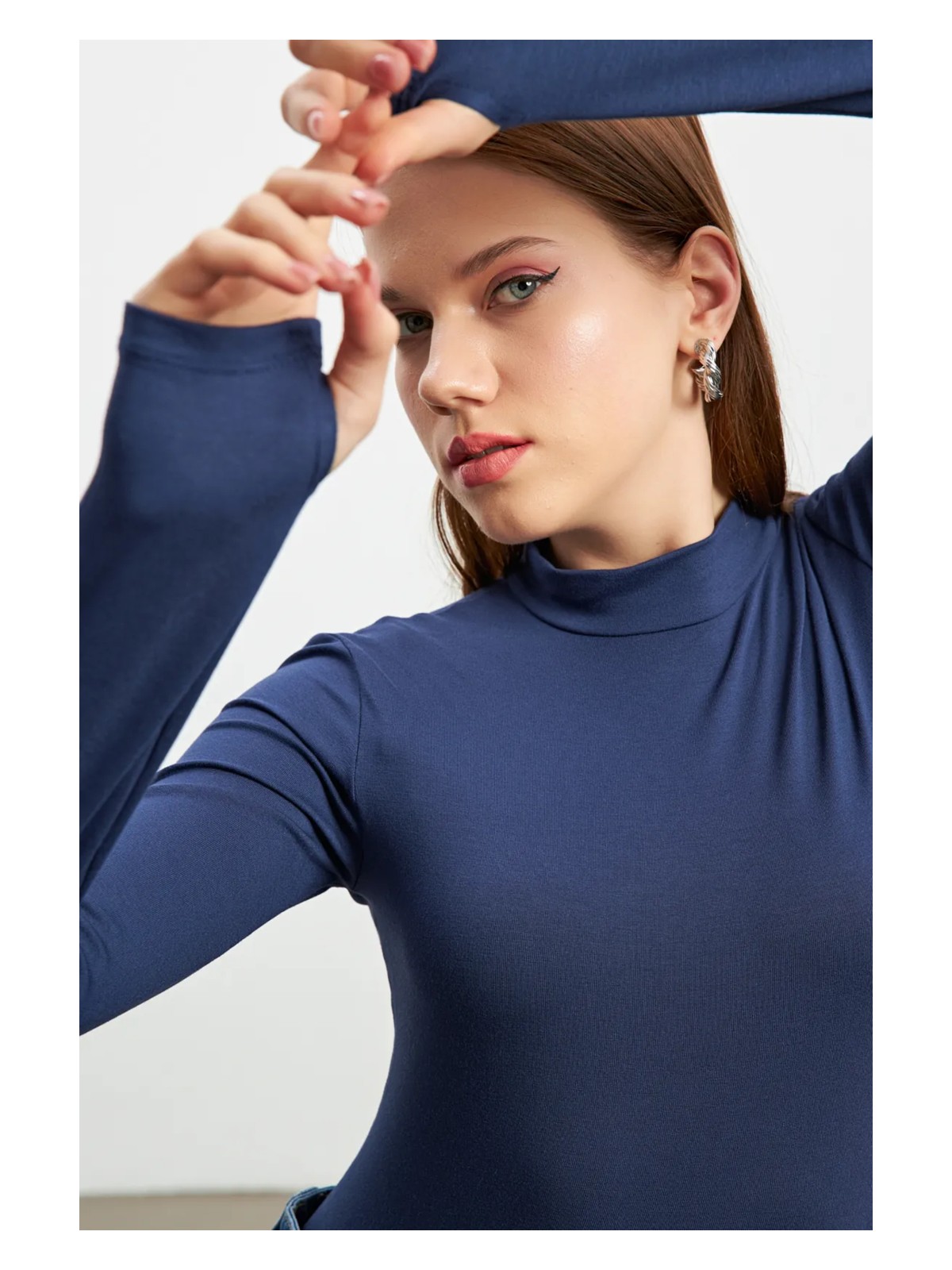 Yefra Store Kadın Siyah Parmak Detaylı Dik Yaka Basic Body - Görsel 6