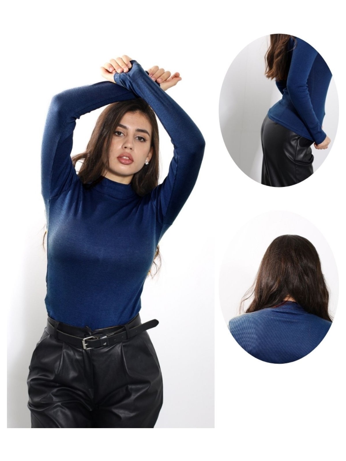 Alya Underwear ALYA UNDERWEAR Kaşkorse Yarım Boğazlı Body Sweatshirt, Lacivert