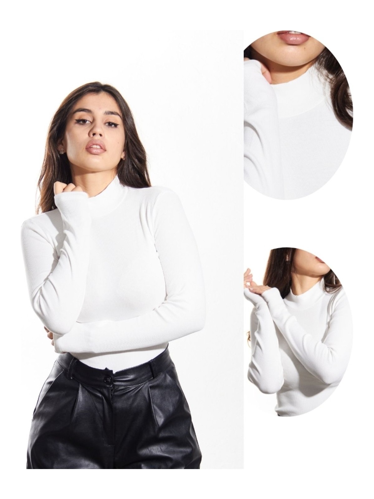 Alya Underwear ALYA UNDERWEAR Kaşkorse Yarım Boğazlı Body Sweatshirt, Beyaz