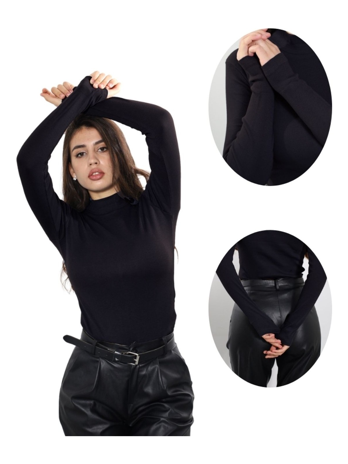Alya Underwear ALYA UNDERWEAR Kaşkorse Yarım Boğazlı Body Sweatshirt, Siyah