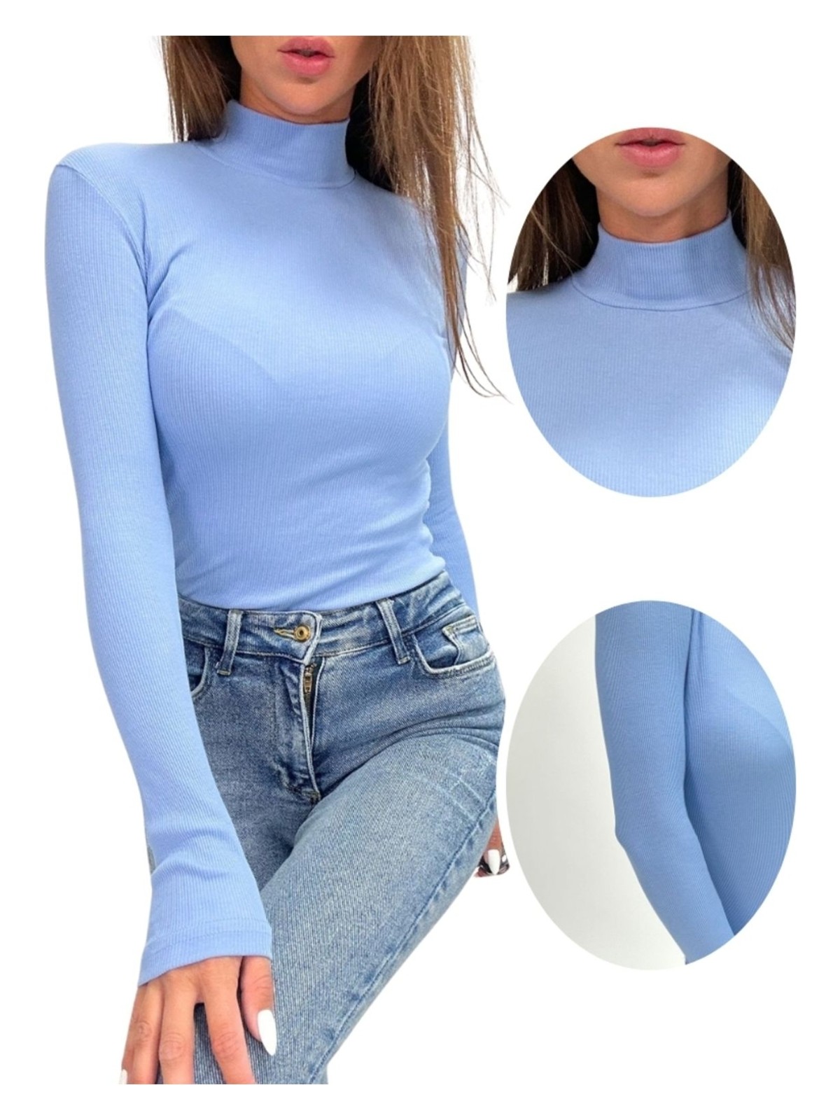 Alya Underwear ALYA UNDERWEAR Kaşkorse Yarım Boğazlı Body Sweatshirt, Gök Mavi