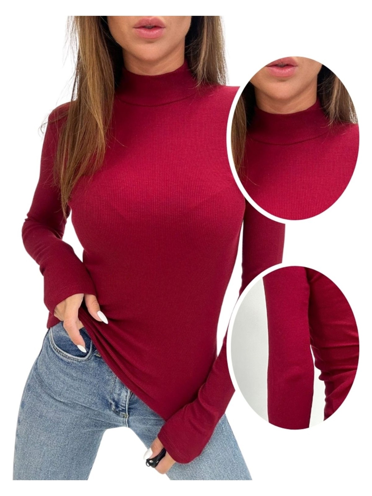 Alya Underwear ALYA UNDERWEAR Kaşkorse Yarım Boğazlı Body Sweatshirt, Bordo