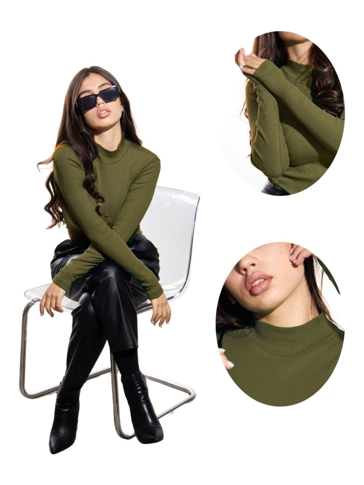 Alya Underwear ALYA UNDERWEAR Kaşkorse Yarım Boğazlı Body Sweatshirt, Asker Yeşili