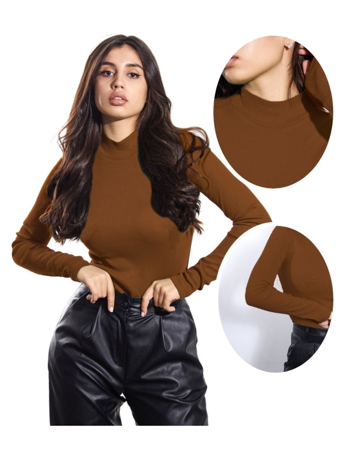 Alya Underwear ALYA UNDERWEAR Kaşkorse Yarım Boğazlı Body Sweatshirt, Kahverengi