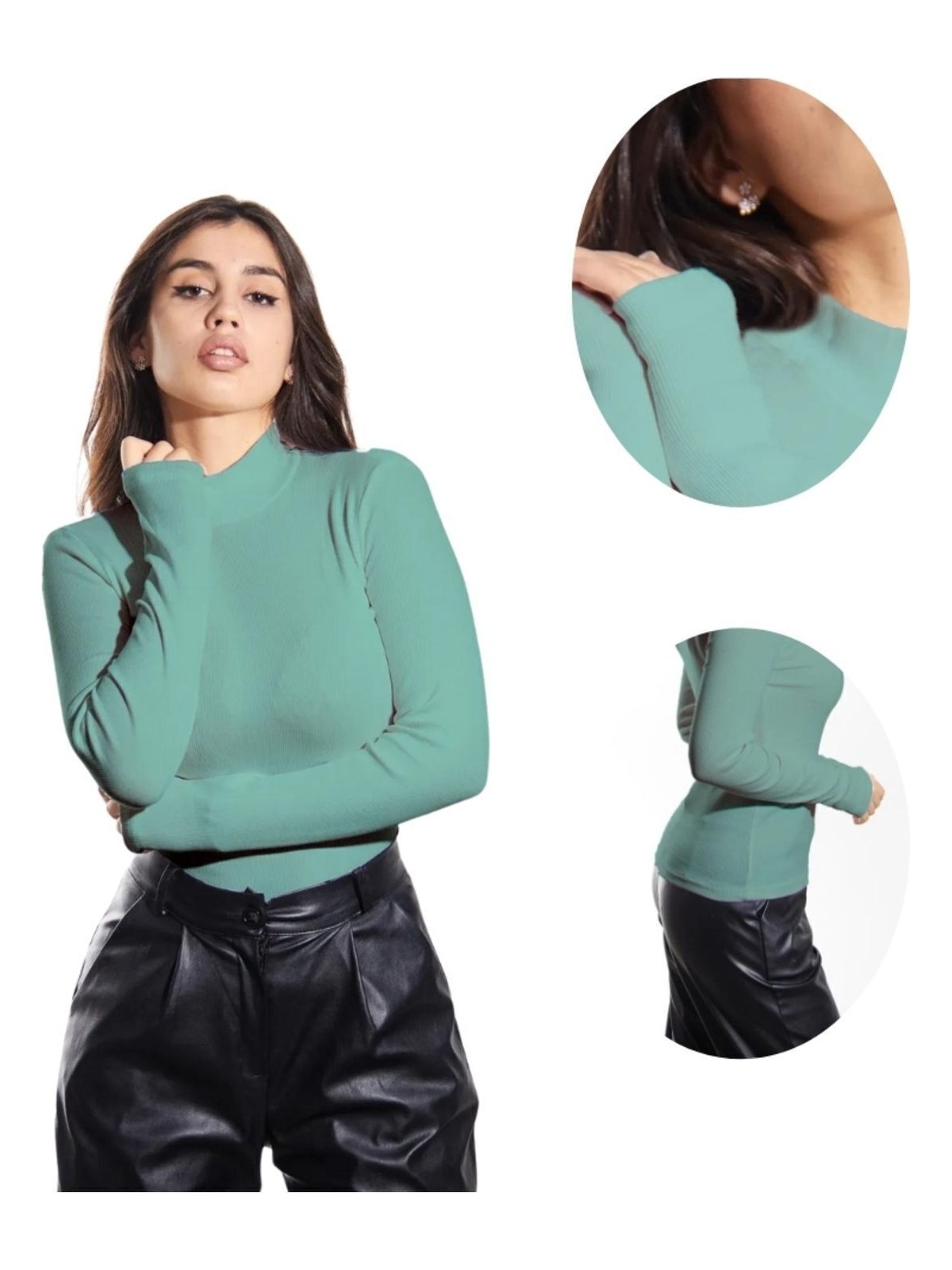 Alya Underwear ALYA UNDERWEAR Kaşkorse Yarım Boğazlı Body Sweatshirt, Okaliptus