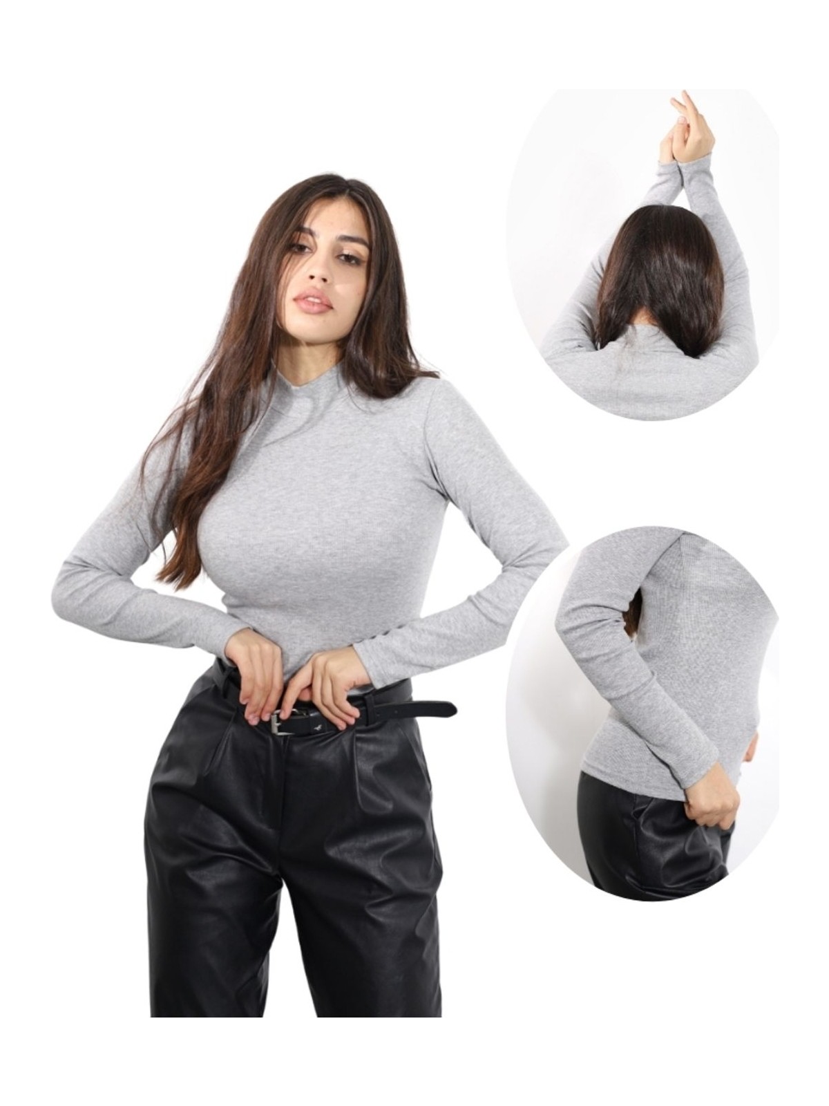 Alya Underwear ALYA UNDERWEAR Kaşkorse Yarım Boğazlı Body Sweatshirt, Gri Melanj