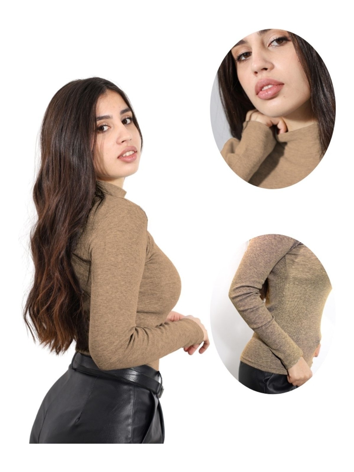 Alya Underwear ALYA UNDERWEAR Kaşkorse Yarım Boğazlı Body Sweatshirt, Kahve Melanj