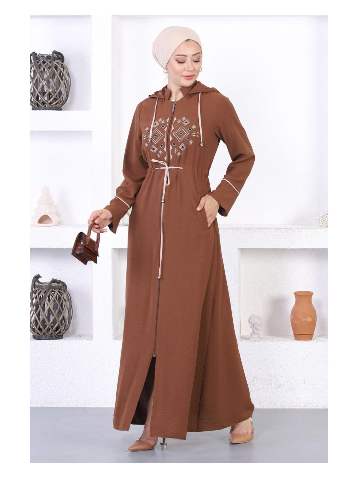 Missvalle Nakışlı Kapşonlu Ferace Mürdüm 12210 - Görsel 5