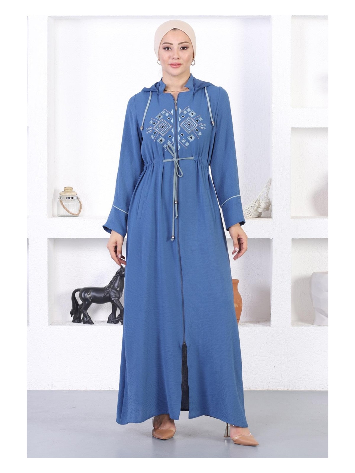 Missvalle Nakışlı Kapşonlu Ferace Mürdüm 12210 - Görsel 3