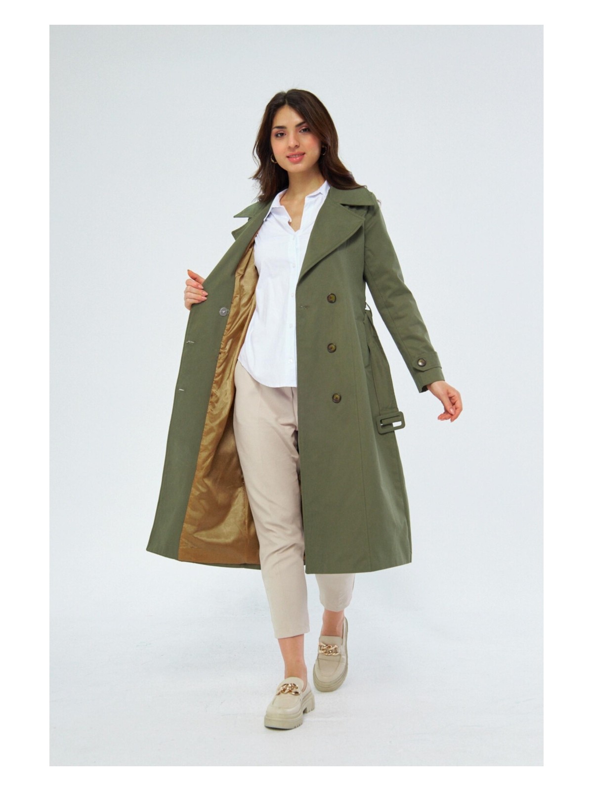 Pastelastore %100 Pamuk Ekstra Uzun (120CM) Kruvaze Kadın Trençkot 1121 - Görsel 5