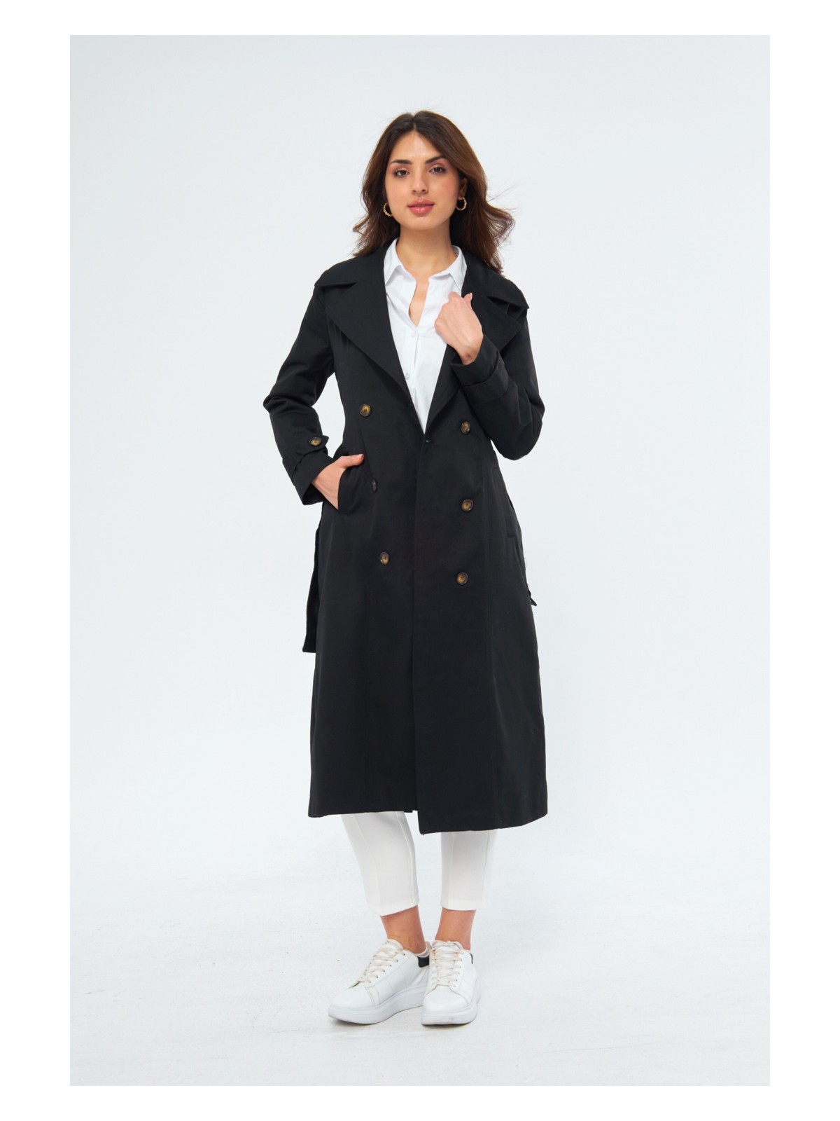 Pastelastore %100 Pamuk Ekstra Uzun (120CM) Kruvaze Kadın Trençkot 1121 - Görsel 4