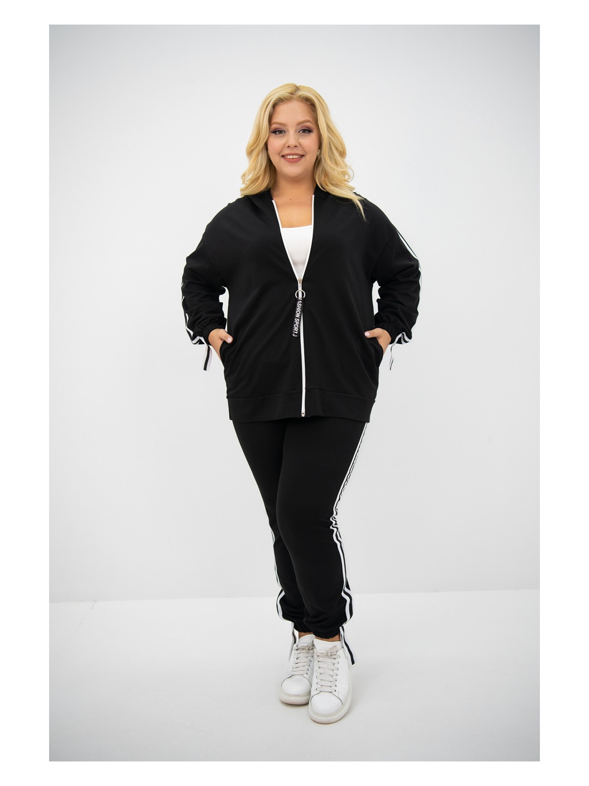 Koza Kadın Büyük Beden Kapüşonlu Baskı Detaylı Eşofman Takımı 8136-25