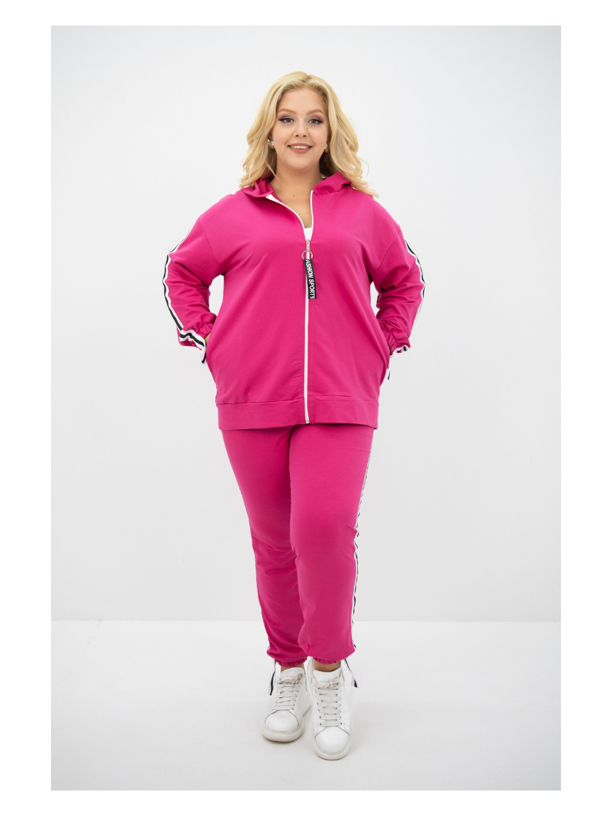 Koza Kadın Büyük Beden Kapüşonlu Eşofman Takımı 8136-25 Saks Renkli İşlevsel Cep Detaylarıyla - Görsel 7