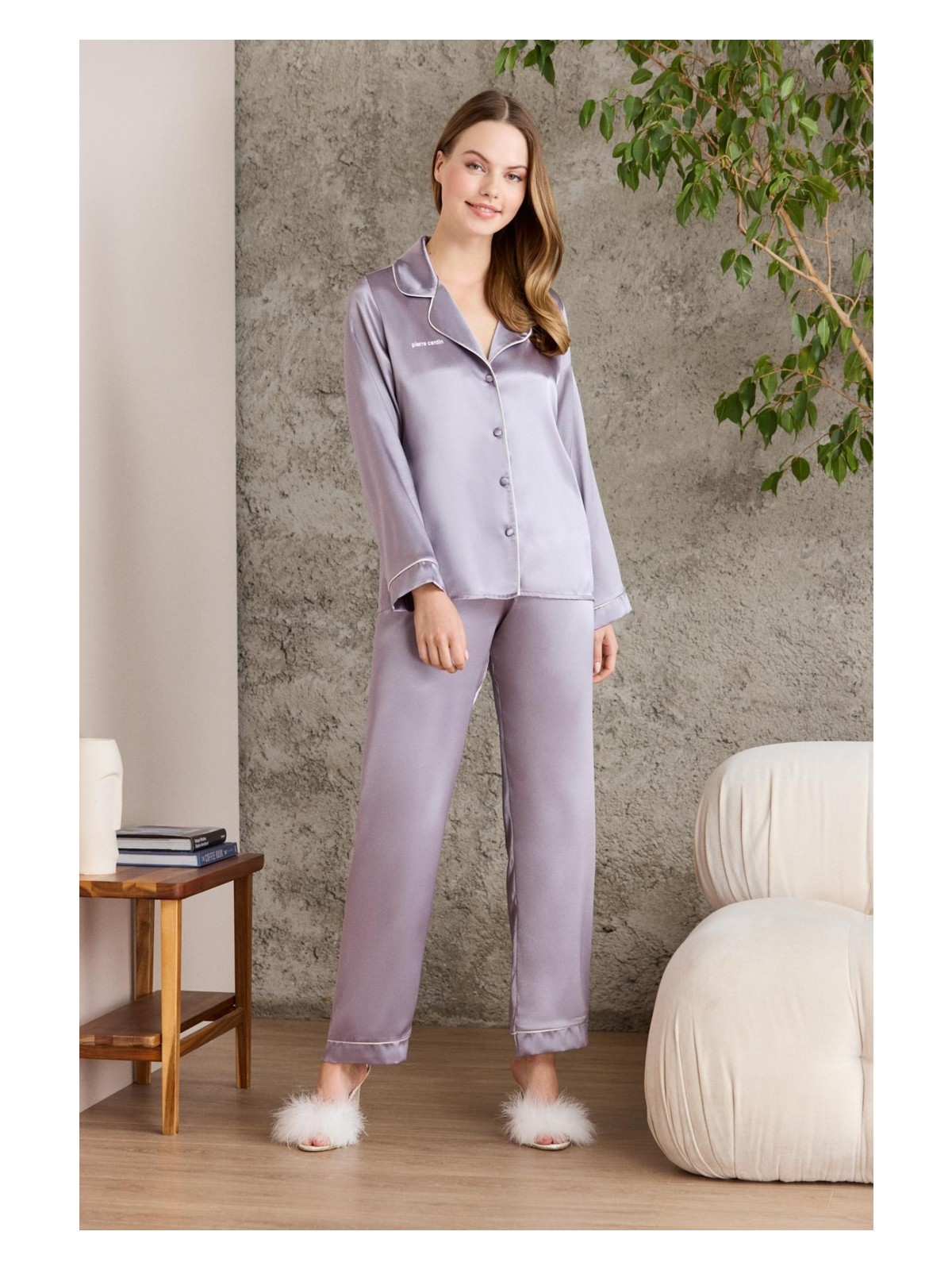 Pierre Cardin Saten Biyeli Pijama Takımı - 1200 - Görsel 5