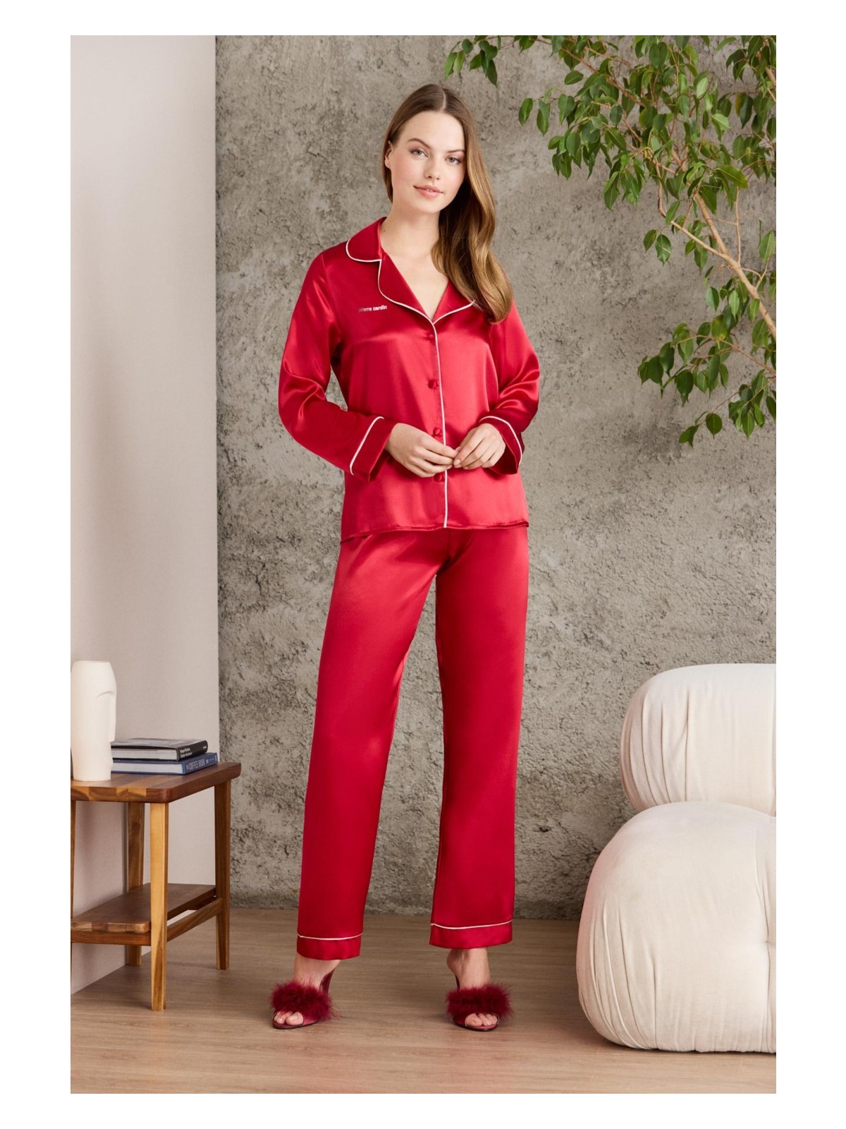 Pierre Cardin Saten Biyeli Pijama Takımı - 1200 - Görsel 7