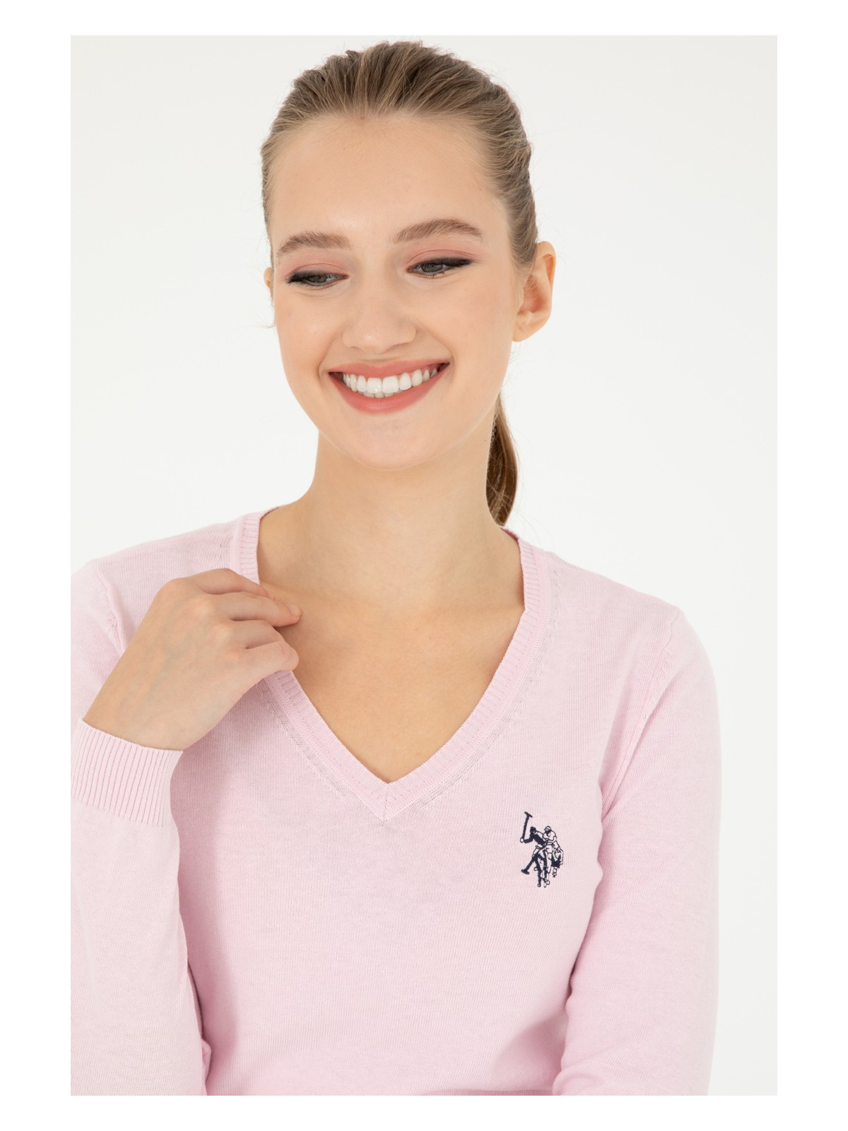 U.S. Polo Assn. Kadın Pembe V Yaka Basic Kazak 50293542-VR041 - Görsel 2