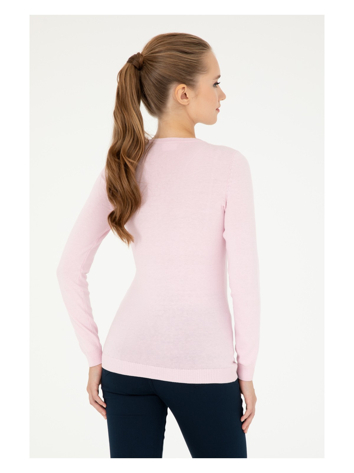 U.S. Polo Assn. Kadın Pembe V Yaka Basic Kazak 50293542-VR041 - Görsel 5