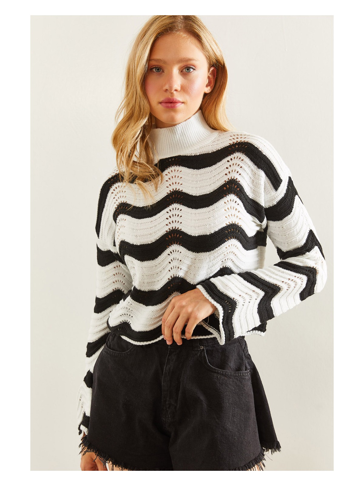 Shade Kadın Desenli Ajurlu Triko Kazak