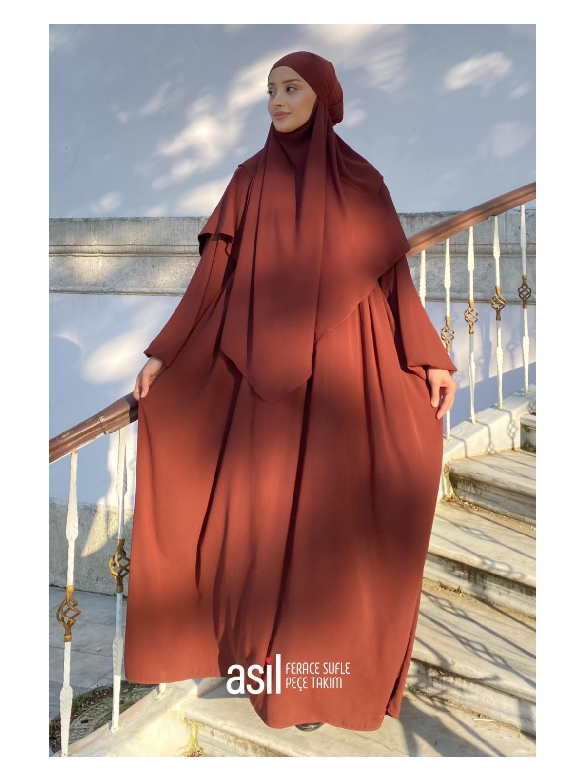 Asilnur Asil Ferace Sufle Peçe Takım Kiremit