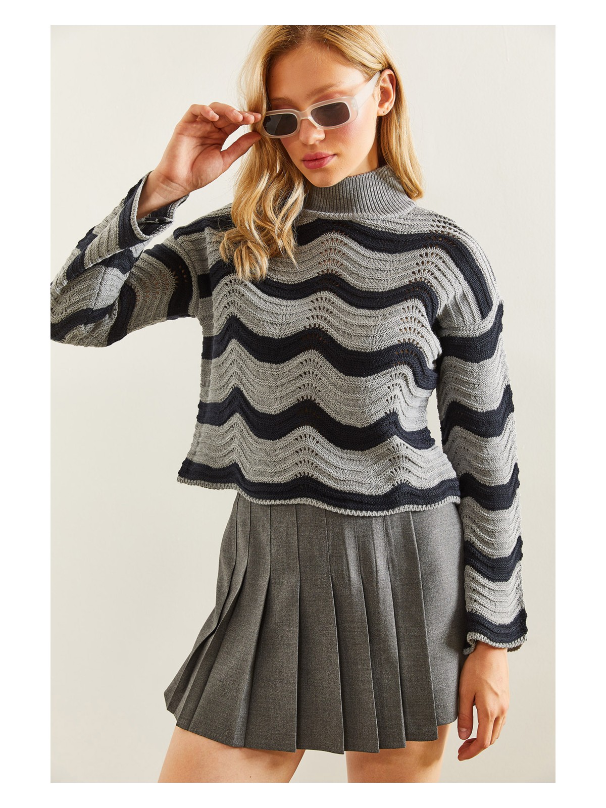 Shade Kadın Desenli Ajurlu Triko Kazak - Görsel 4