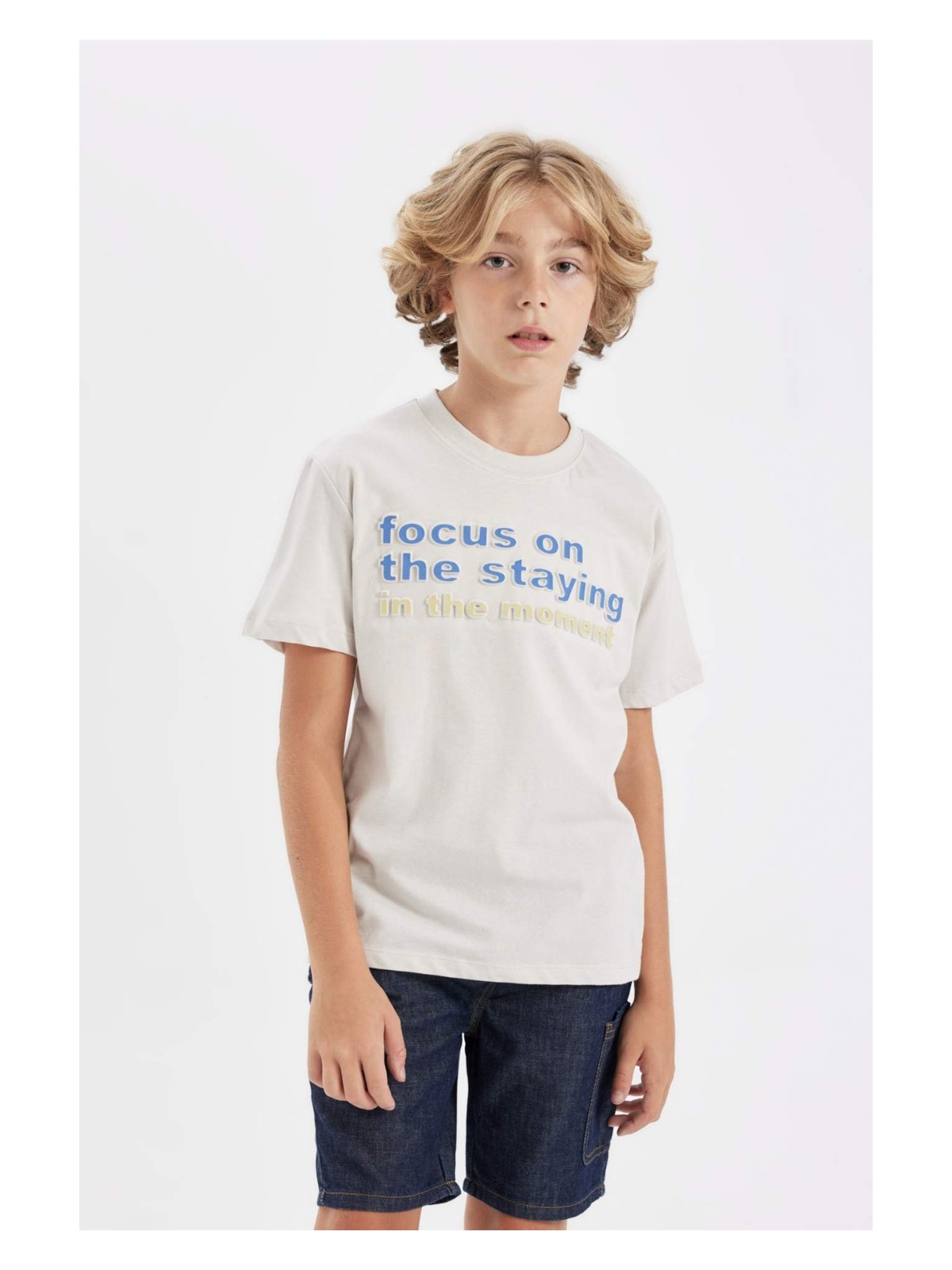 DeFacto Bisiklet Yaka Baskılı Kısa Kollu Tişört Erkek Çocuk D2223A824HS