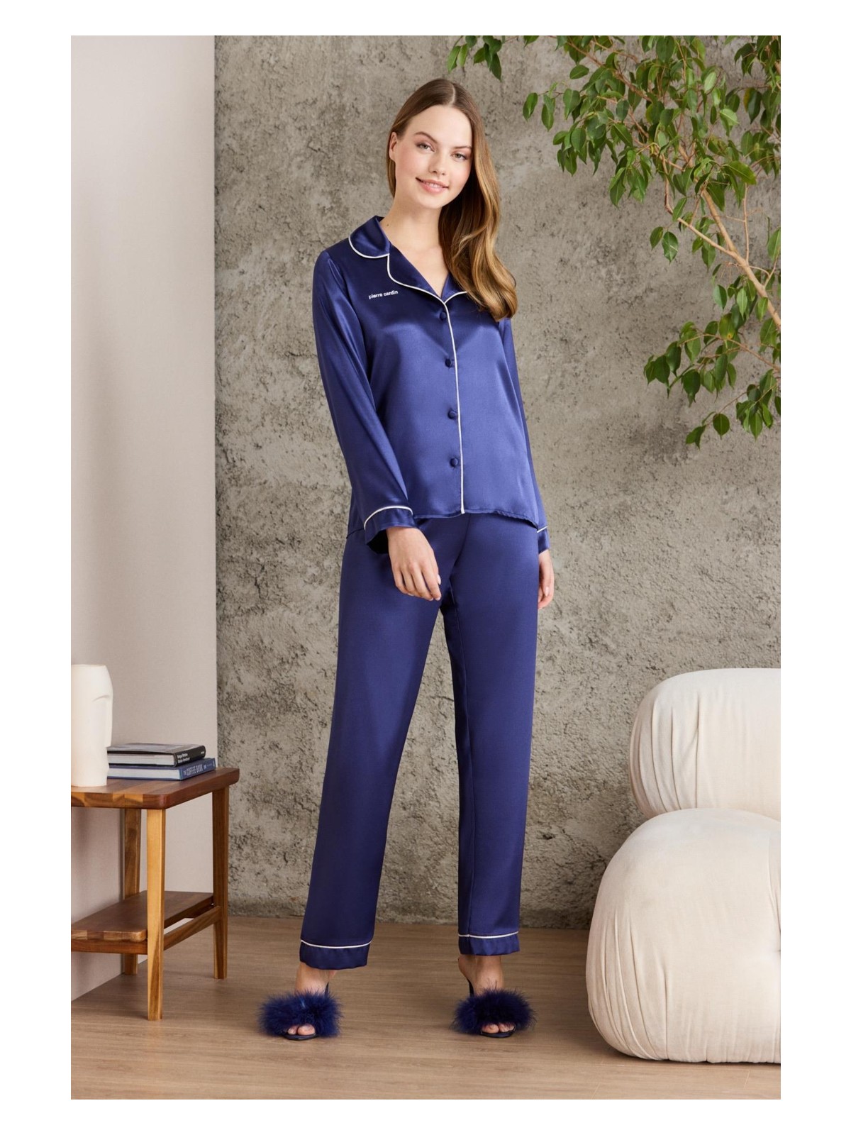 Pierre Cardin Saten Biyeli Pijama Takımı - 1200 - Görsel 8