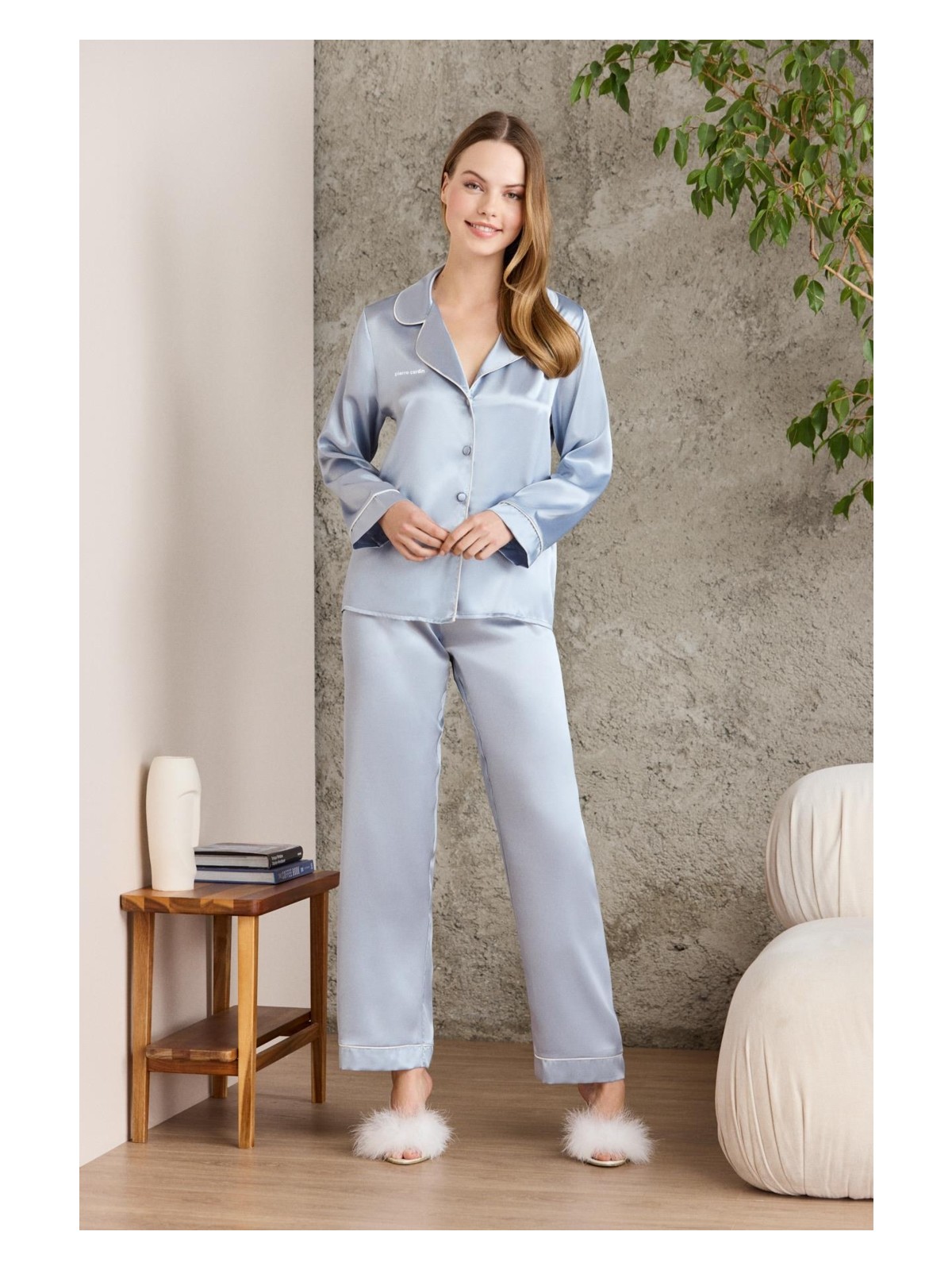 Pierre Cardin Saten Biyeli Pijama Takımı - 1200 - Görsel 4