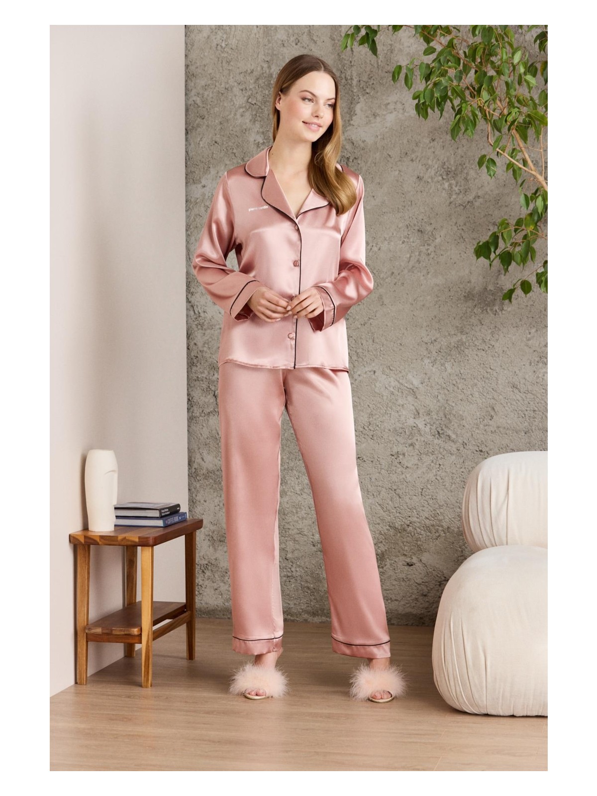 Pierre Cardin Saten Biyeli Pijama Takımı - 1200 - Görsel 3