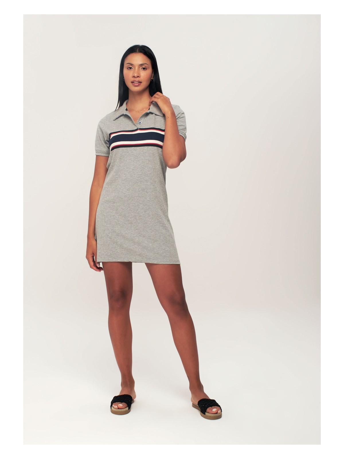 Herita Gri Polo Yaka Elbise