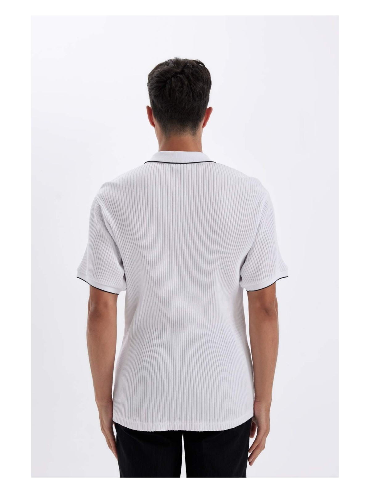 DeFacto Slim Fit Dar Kesim Polo Yaka Kısa Kollu Fitilli Kaşkorse Yarım Fermuarlı Tişört D3948AX24SM - Görsel 7