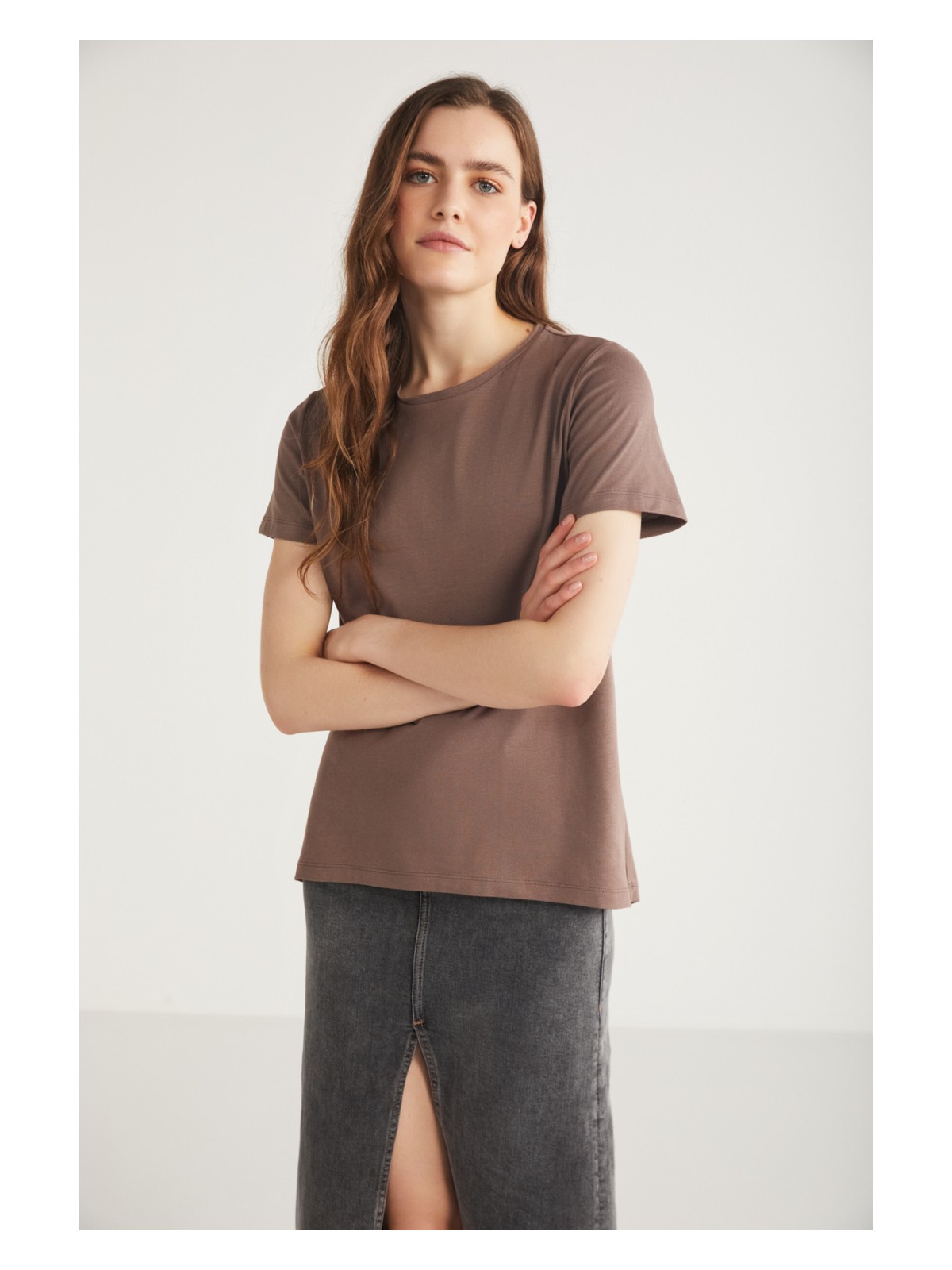 Ethiquet Tatum Kadın Pamuk Süprem Yuvarlak Yaka Comfort Fit Siyah T-Shirt - Görsel 4