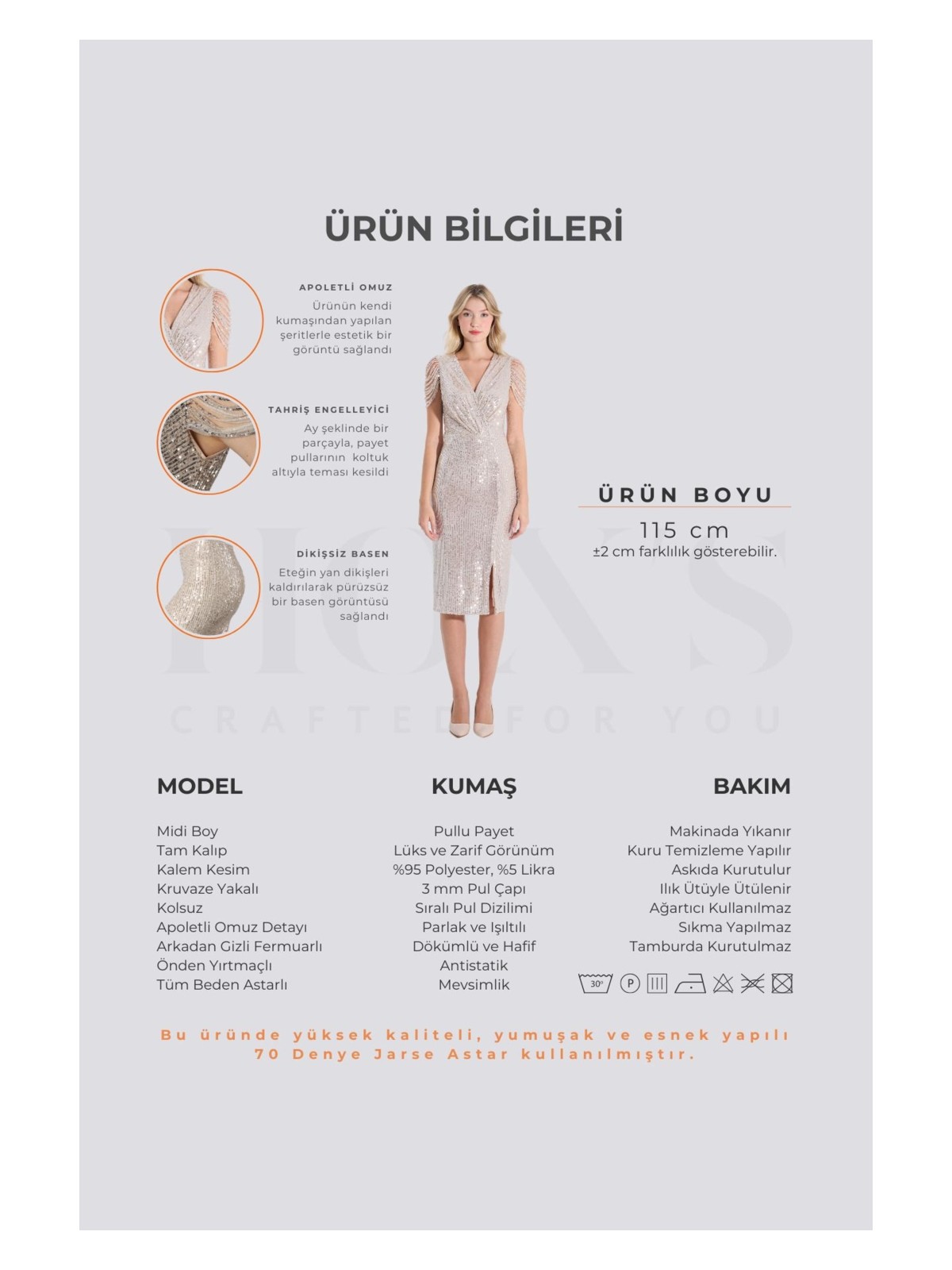HOX'S Gloria | Payetli Midi Kalem Abiye Elbise Kruvaze Yaka Kolsuz Önden Yırtmaçlı - Lacivert - Görsel 3