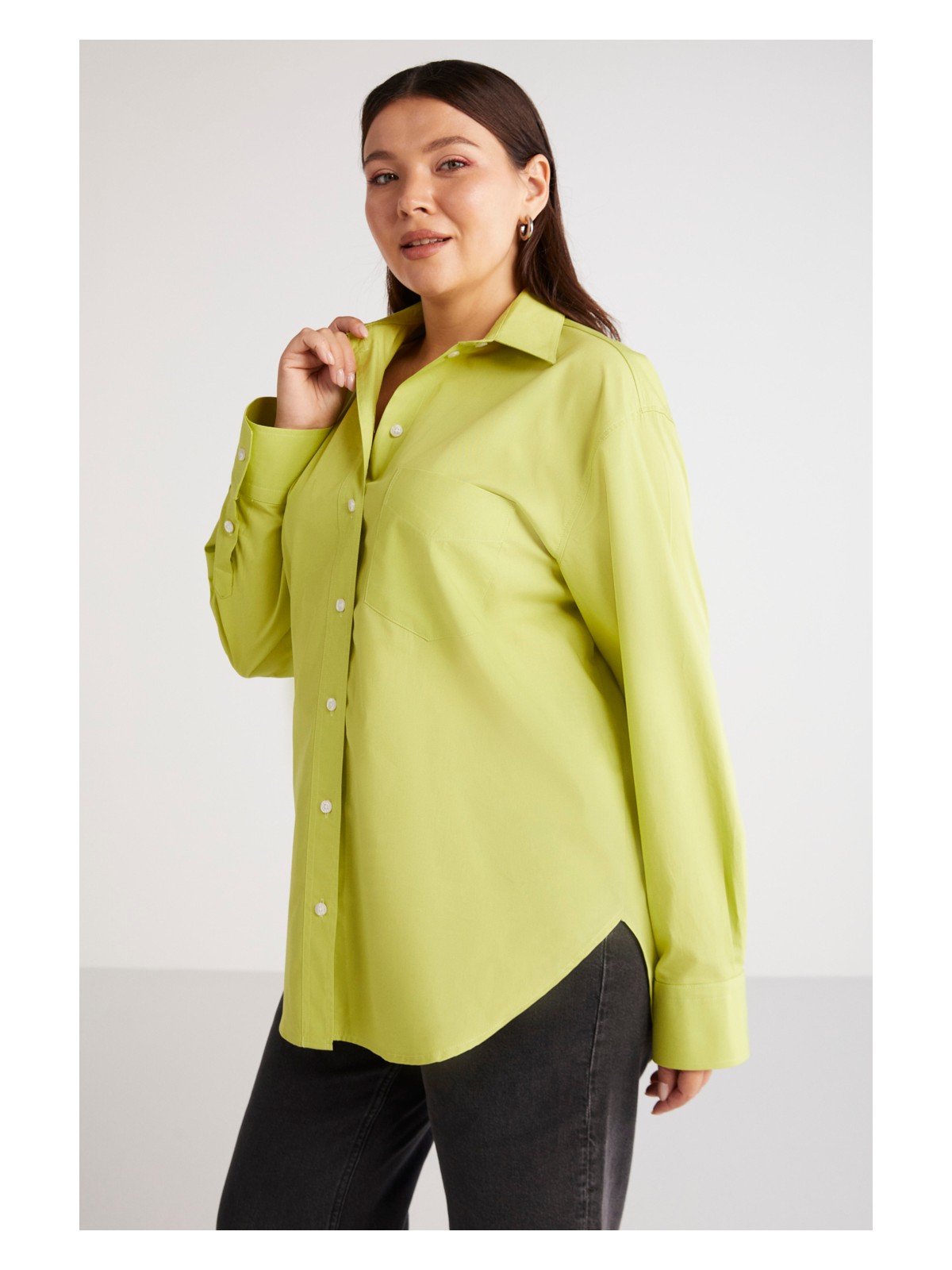 Ethiquet Susan Kadın Büyük Beden Poplin Manşetli Oversize Pembe Büyük Beden Gömlek - Görsel 4