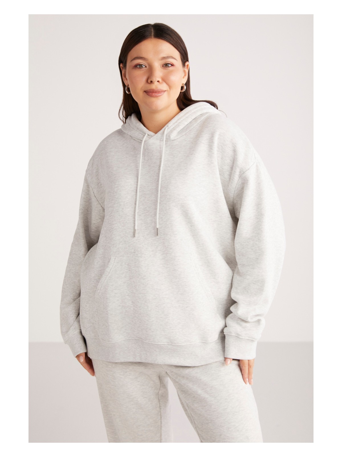 Ethiquet Terezabb Kadın İçi Polarlı Yumuşacık Comfort Fit Kapüşonlu Kanguru Cep Yeşil Büyük Beden Sweatshirt - Görsel 4