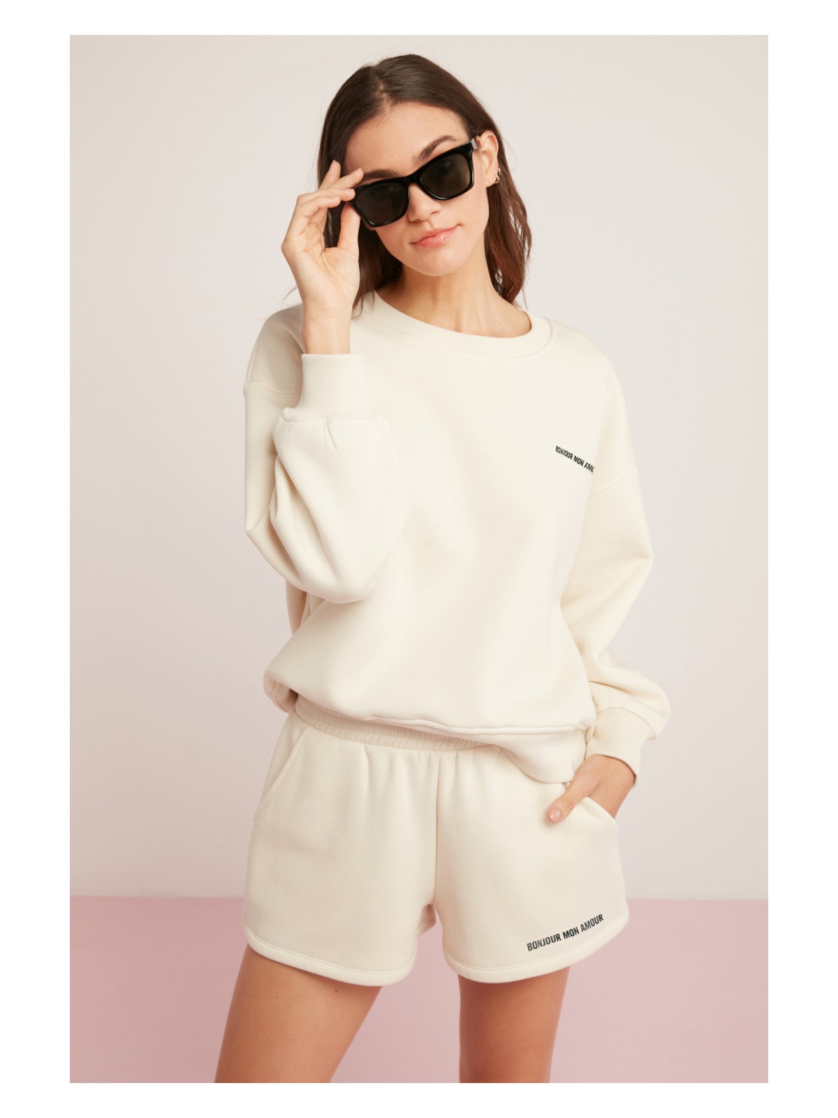 Obm Ethiquet Sandra Kadın İçi Polarlı Yumuşacık Göğsü Baskılı Yuvarlak Yaka Comfort Fit Vanilya Sweatshirt