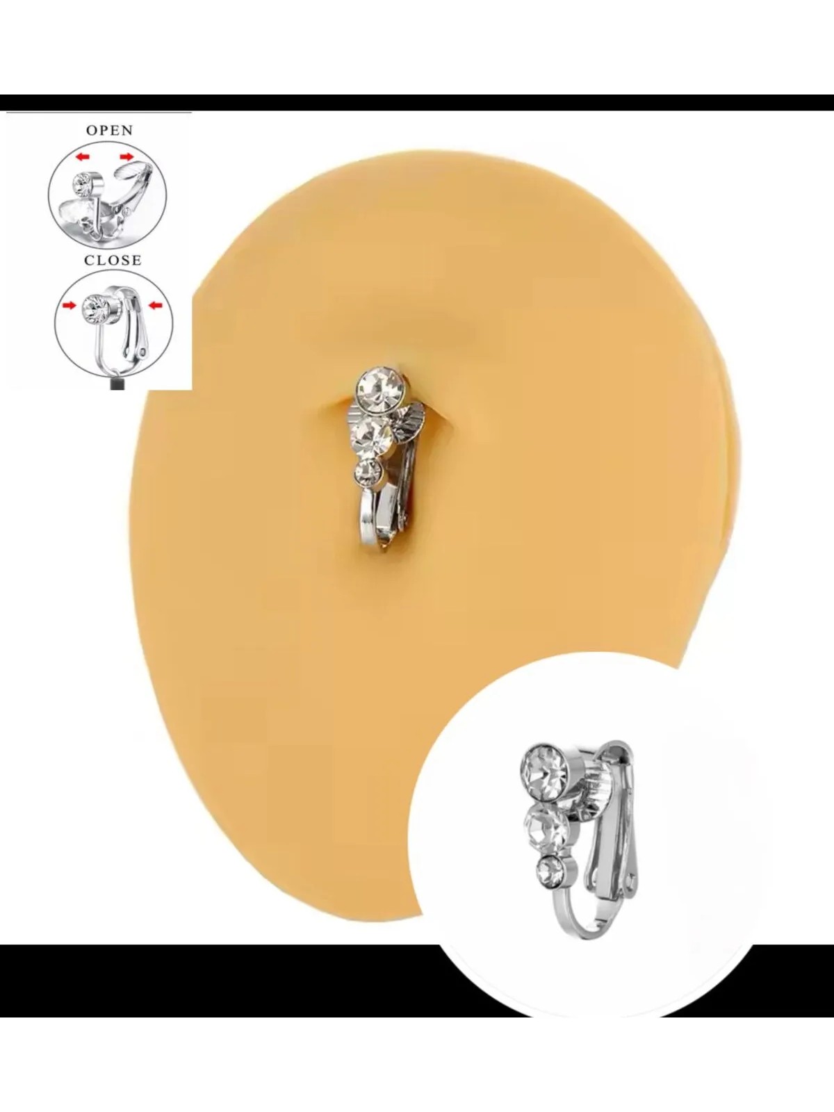 Ares Collection Delik Gerektirmeyen ( Deliksiz) Taşlı Zarif Sade Sallantısız Klipsli Fake Göbek Piercingi