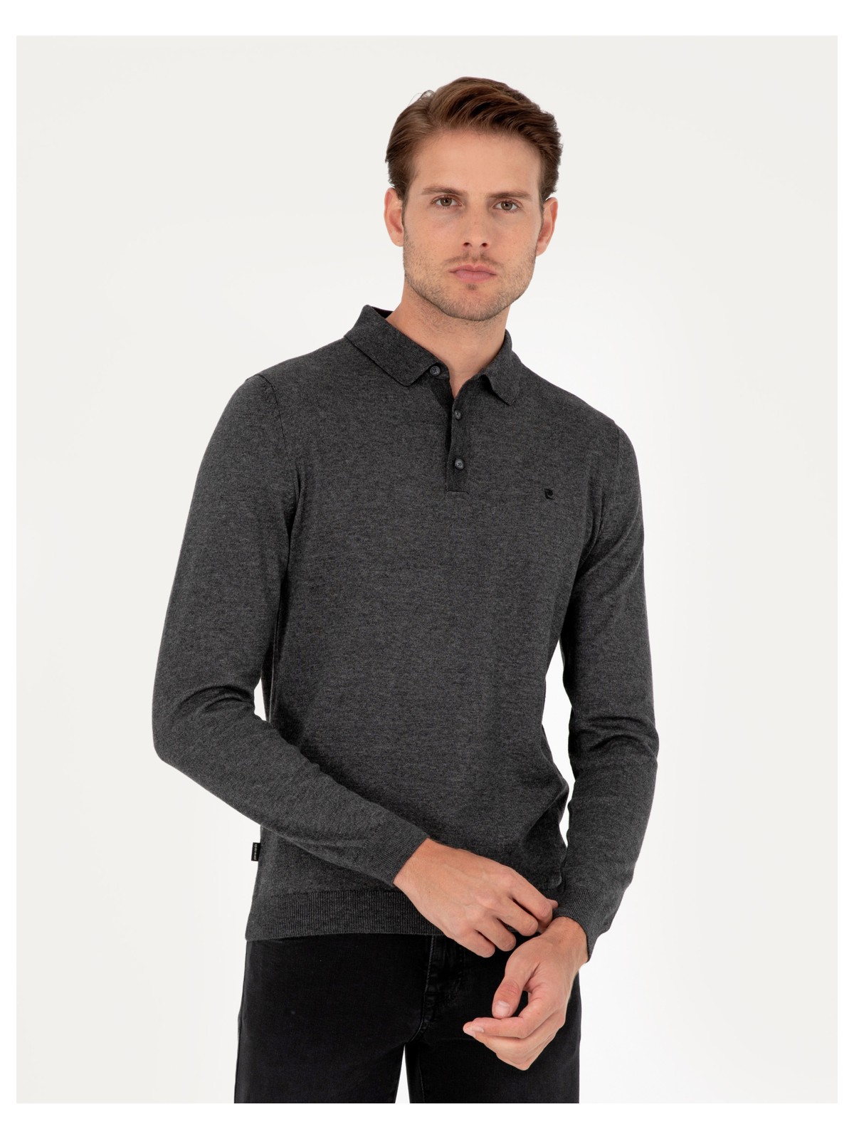 Pierre Cardin Erkek Siyah Slim Fit Polo Yaka Basic Triko Kazak 50296623-VR046 - Görsel 4