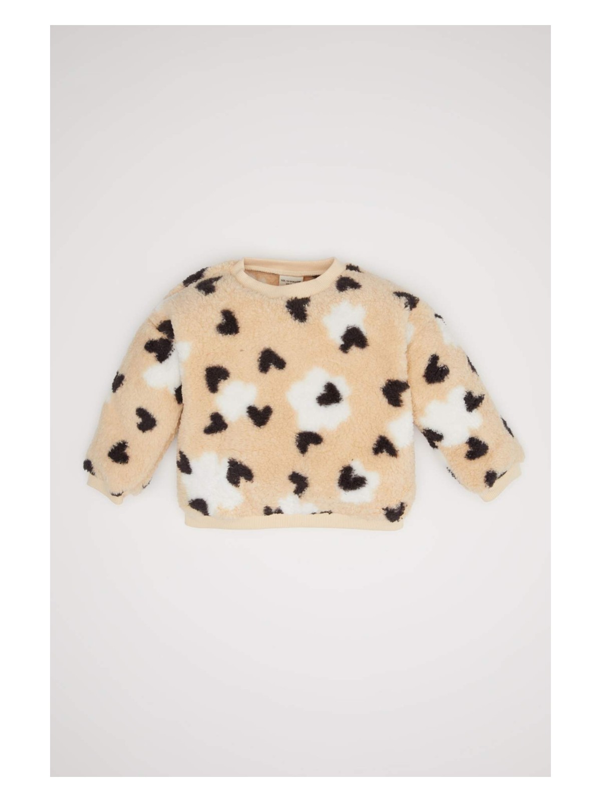 DeFacto Bisiklet Yaka Kalp Desenli İçi Yumuşak Tüylü Welsoft Pelüş Sweatshirt Kız Bebek D6196A5NS